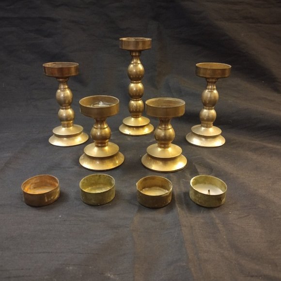 ANTIQUE Set of Mid Century Brass Candlesticks + Holders - Picture 1 of 6